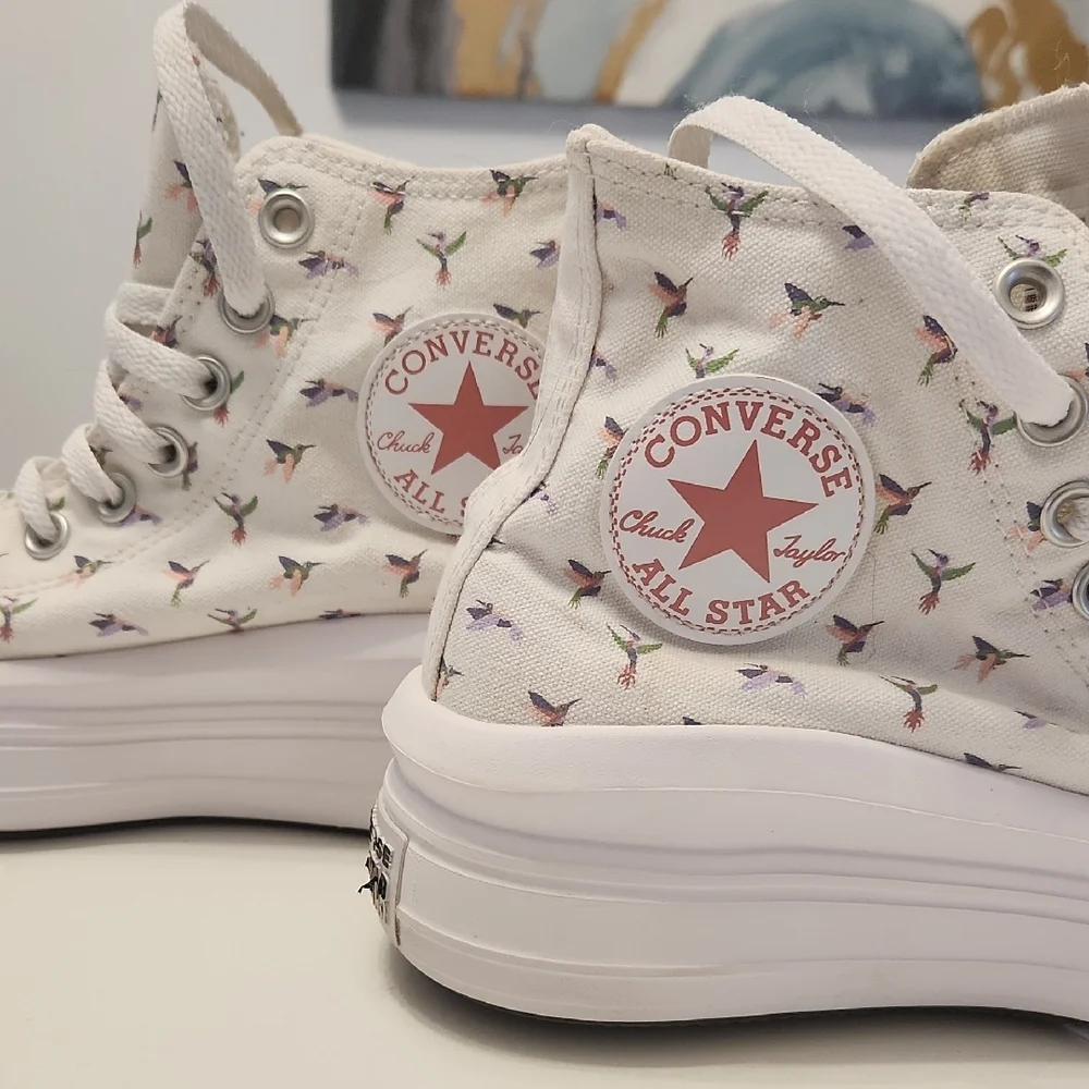 Converse White High-Top Sneakers with Bird Pattern - Picture 3 of 6